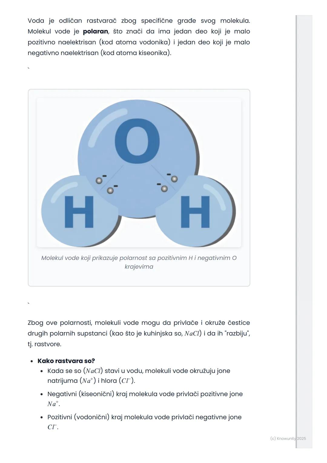 # Osobine vode

Uvod u osobine vode

Voda je najvažnija supstanca za život na Zemlji. Njena hemijska formula
je H2O. Sastoji se od dva atoma