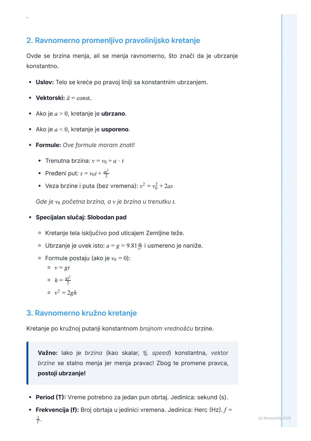 Ubrzanje
$a$
Vektor
Brzina promene brzine tela. Pokazuje
kako se brzo i u kom pravcu menja
vektor brzine. $a = \frac{\Delta v}{\Delta t}$

K
