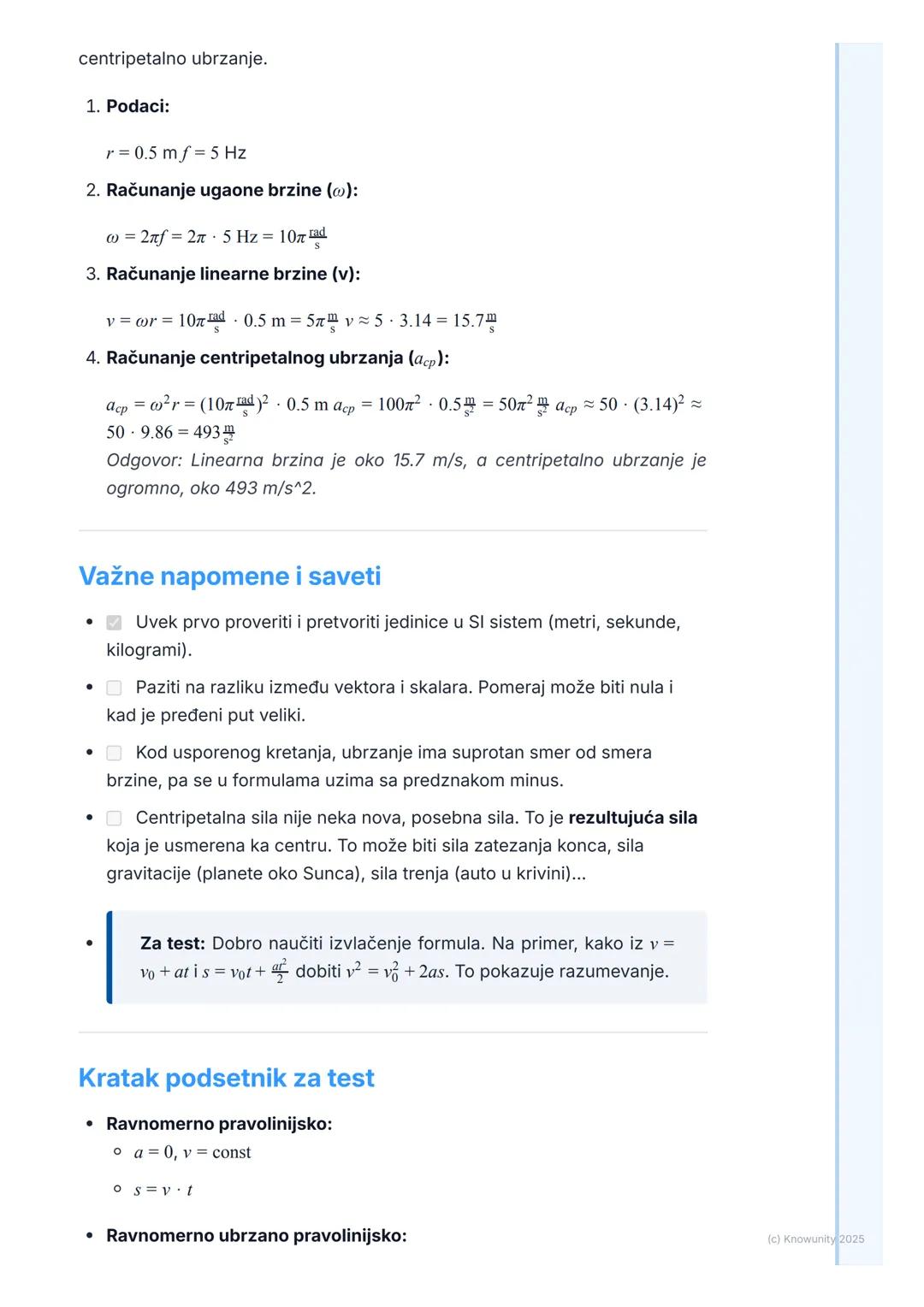 Ubrzanje
$a$
Vektor
Brzina promene brzine tela. Pokazuje
kako se brzo i u kom pravcu menja
vektor brzine. $a = \frac{\Delta v}{\Delta t}$

K