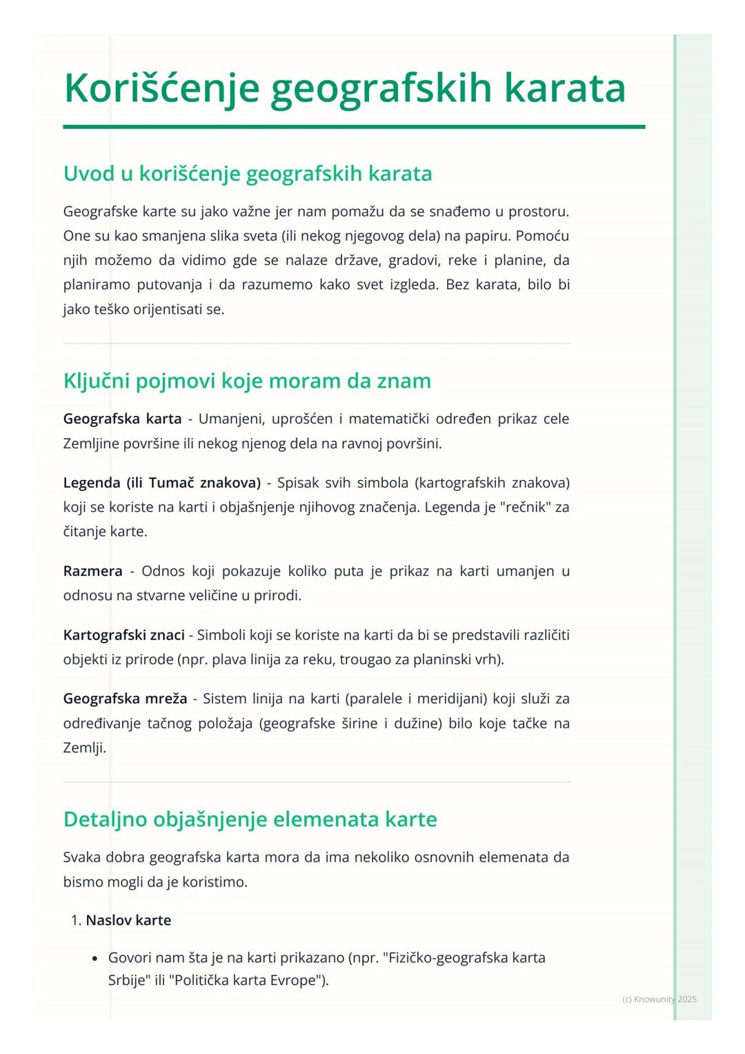 # Korišćenje geografskih karata

## Uvod u korišćenje geografskih karata

Geografske karte su jako važne jer nam pomažu da se snađemo u pros