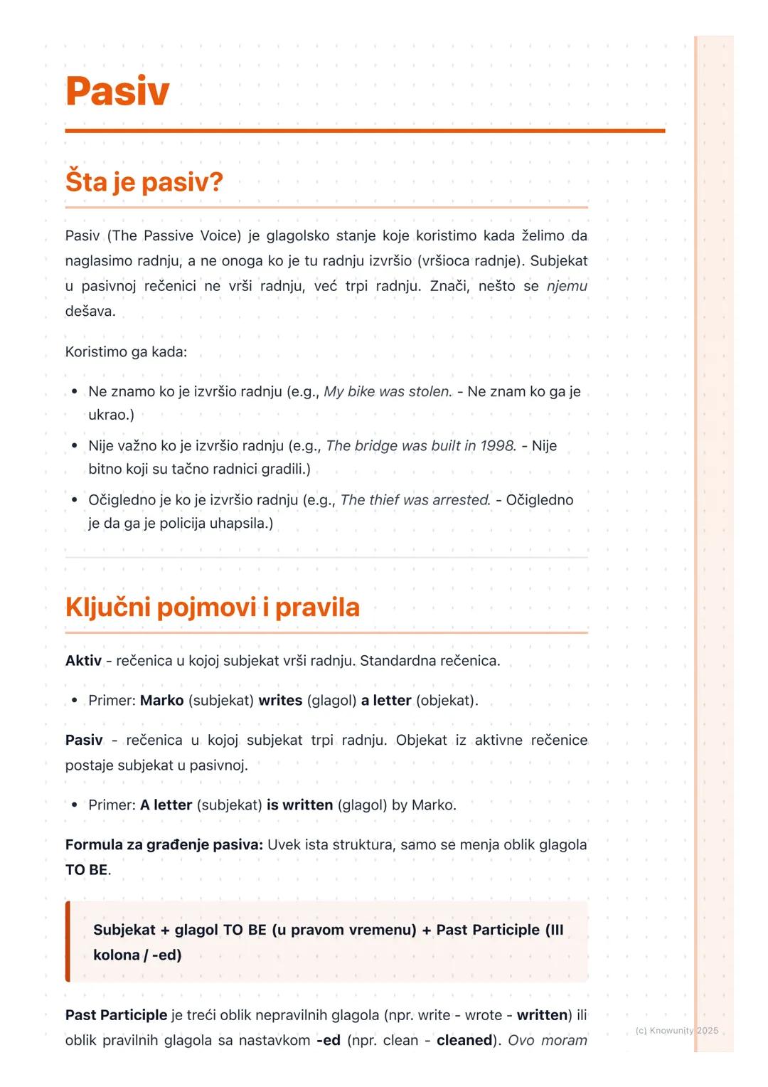 # Pasiv

## Šta je pasiv?

Pasiv (The Passive Voice) je glagolsko stanje koje koristimo kada želimo da
naglasimo radnju, a ne onoga ko je tu