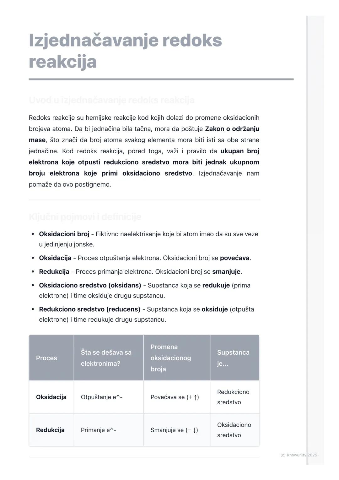 # Izjednačavanje redoks
reakcija

Uvod u izjednačavanje redoks reakcija

Redoks reakcije su hemijske reakcije kod kojih dolazi do promene ok
