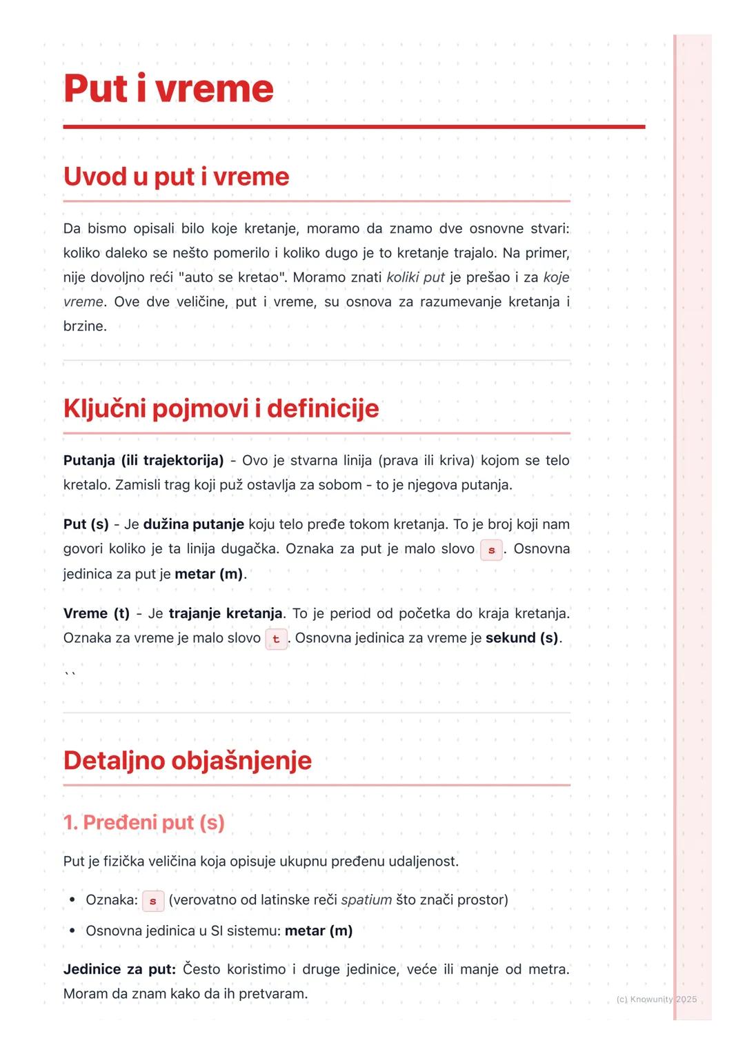 # Put i vreme

## Uvod u put i vreme

Da bismo opisali bilo koje kretanje, moramo da znamo dve osnovne stvari:
koliko daleko se nešto pomeri