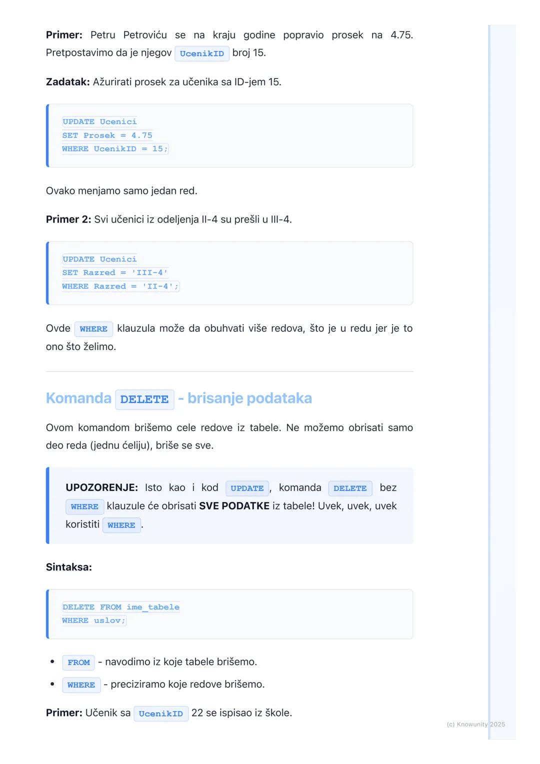 # SQL - upiti za manipulaciju
podacima (INSERT, UPDATE,
DELETE)

Uvod u manipulaciju podacima

Ovo su komande kojima menjamo podatke unutar 