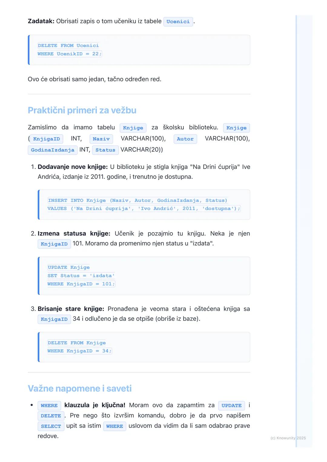 # SQL - upiti za manipulaciju
podacima (INSERT, UPDATE,
DELETE)

Uvod u manipulaciju podacima

Ovo su komande kojima menjamo podatke unutar 