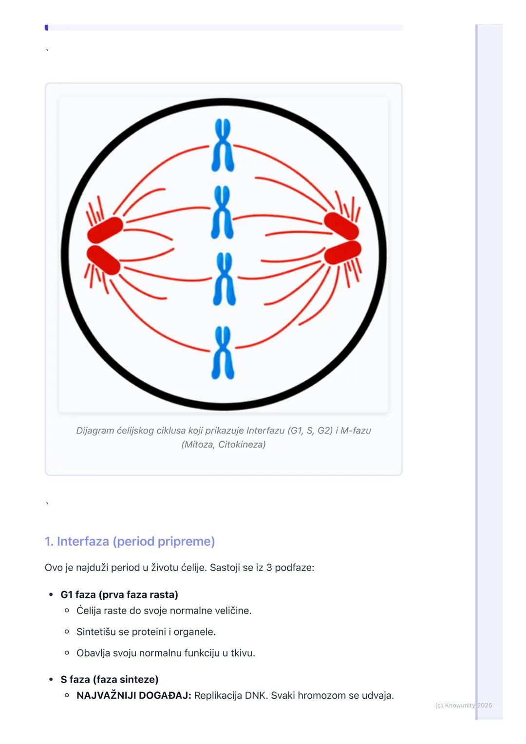 # Ćelijski ciklus i mitoza

Uvod u ćelijski ciklus

Ćelijski ciklus je životni put jedne ćelije, od njenog nastanka deobom majke
ćelije do t