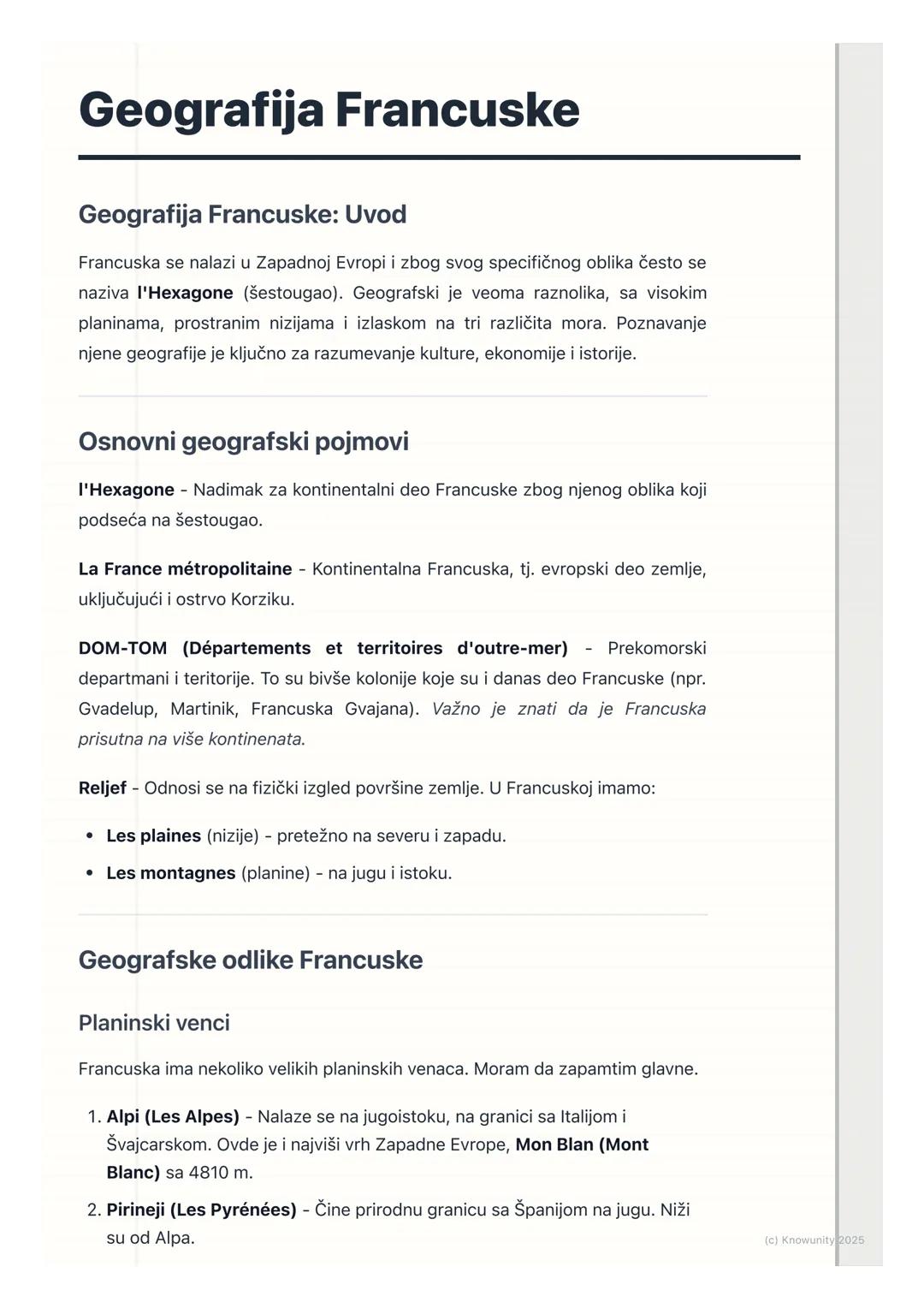 # Geografija Francuske

## Geografija Francuske: Uvod

Francuska se nalazi u Zapadnoj Evropi i zbog svog specifičnog oblika često se
naziva 