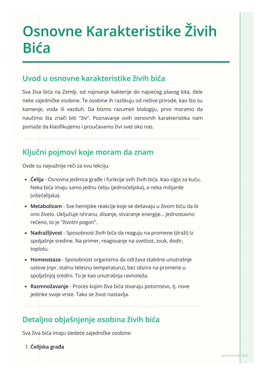 # Osnovne Karakteristike Živih
Bića

Uvod u osnovne karakteristike živih bića

Sva živa bića na Zemlji, od najmanje bakterije do najvećeg pl