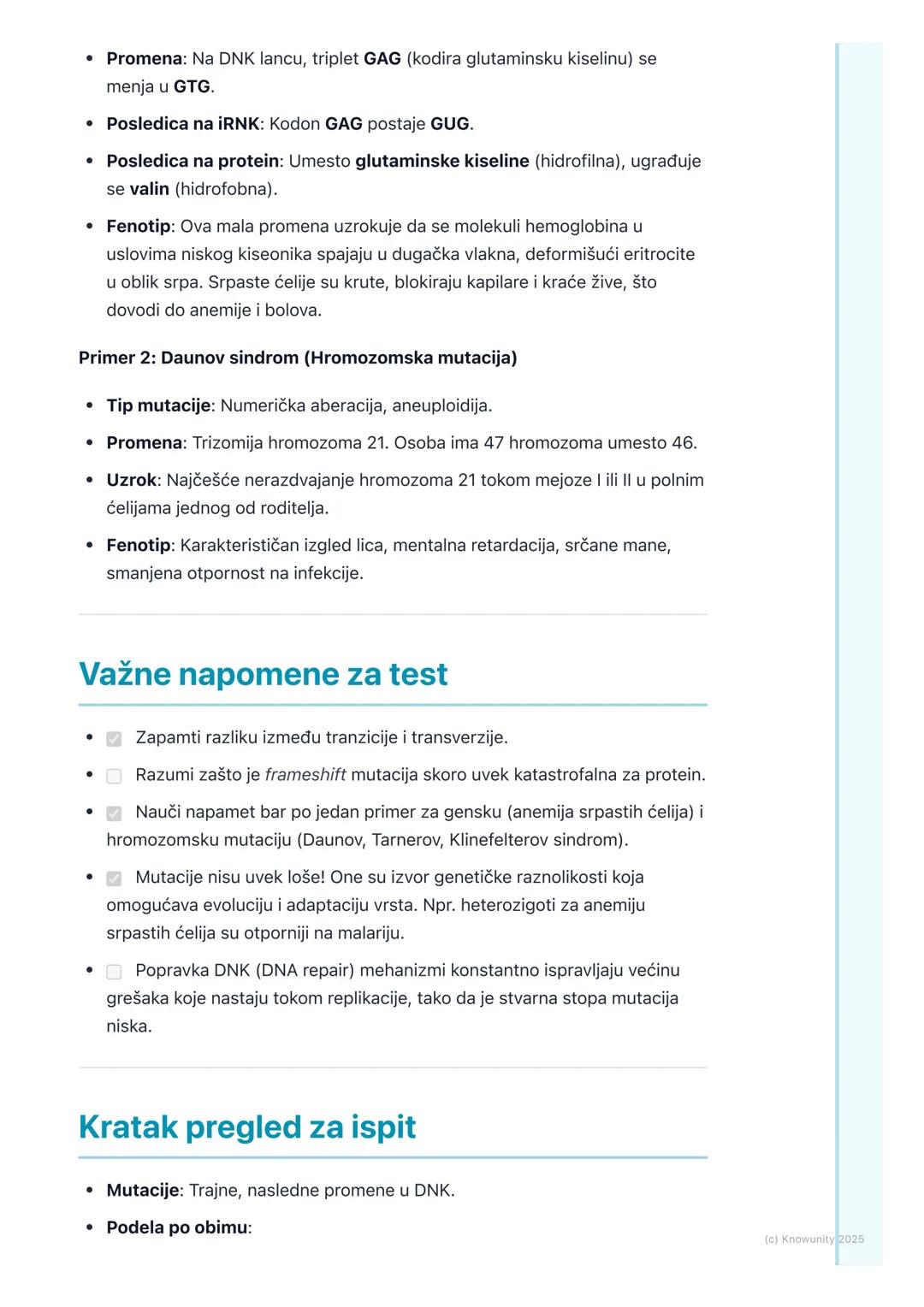 # Mutacije

## Uvod u mutacije

Mutacije su trajne promene u genetičkom materijalu (DNK ili RNK kod nekih
virusa). One su osnovni izvor gene