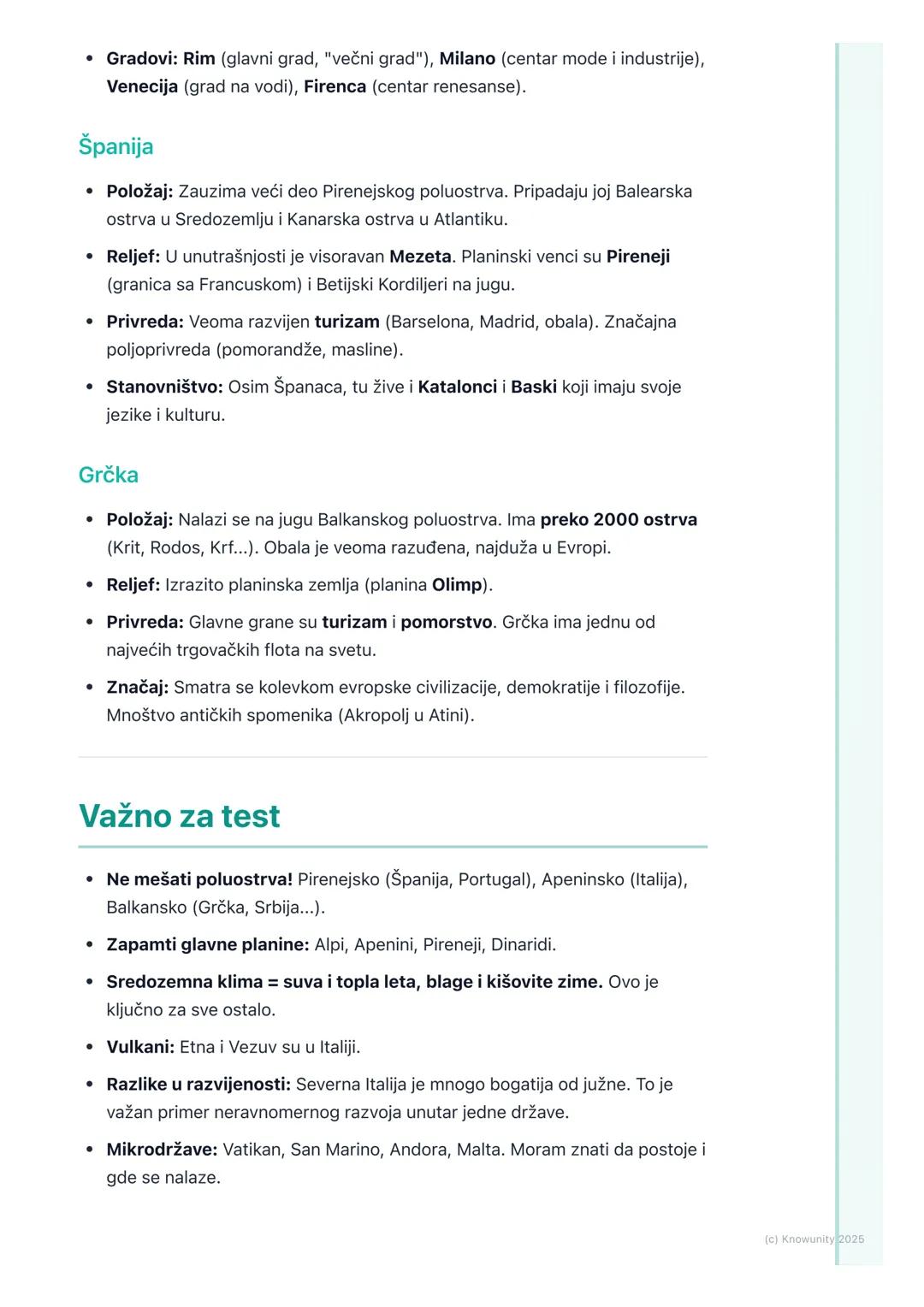 # Južna Evropa

## Opšte karakteristike Južne Evrope

Južna Evropa obuhvata tri velika poluostrva koja zalaze duboko u Sredozemno
more: Pire