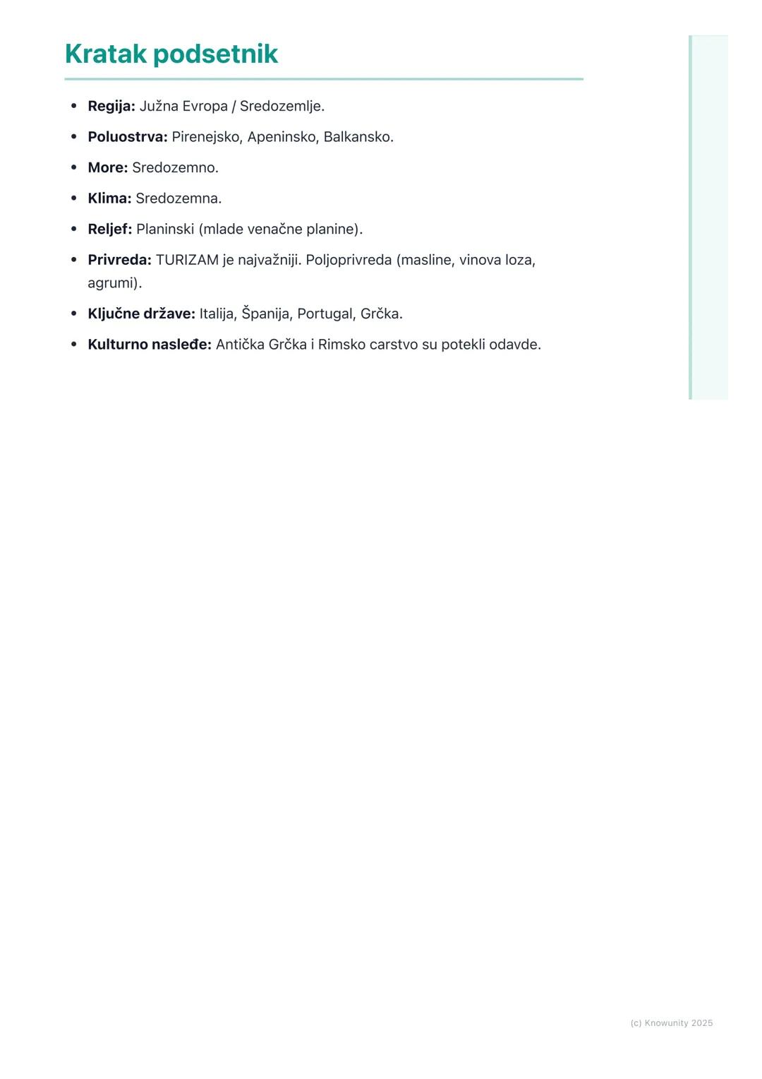 # Južna Evropa

## Opšte karakteristike Južne Evrope

Južna Evropa obuhvata tri velika poluostrva koja zalaze duboko u Sredozemno
more: Pire