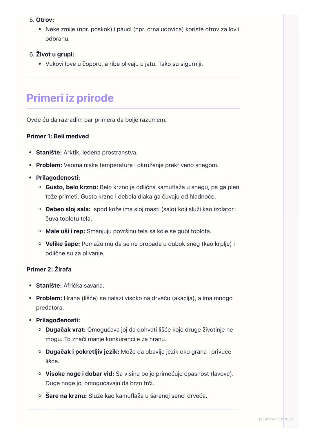 # Prilagođavanje Životinja

Uvod u prilagođavanje životinja

Sve životinje žive u nekom okruženju, koje se zove stanište. Da bi preživele,
m