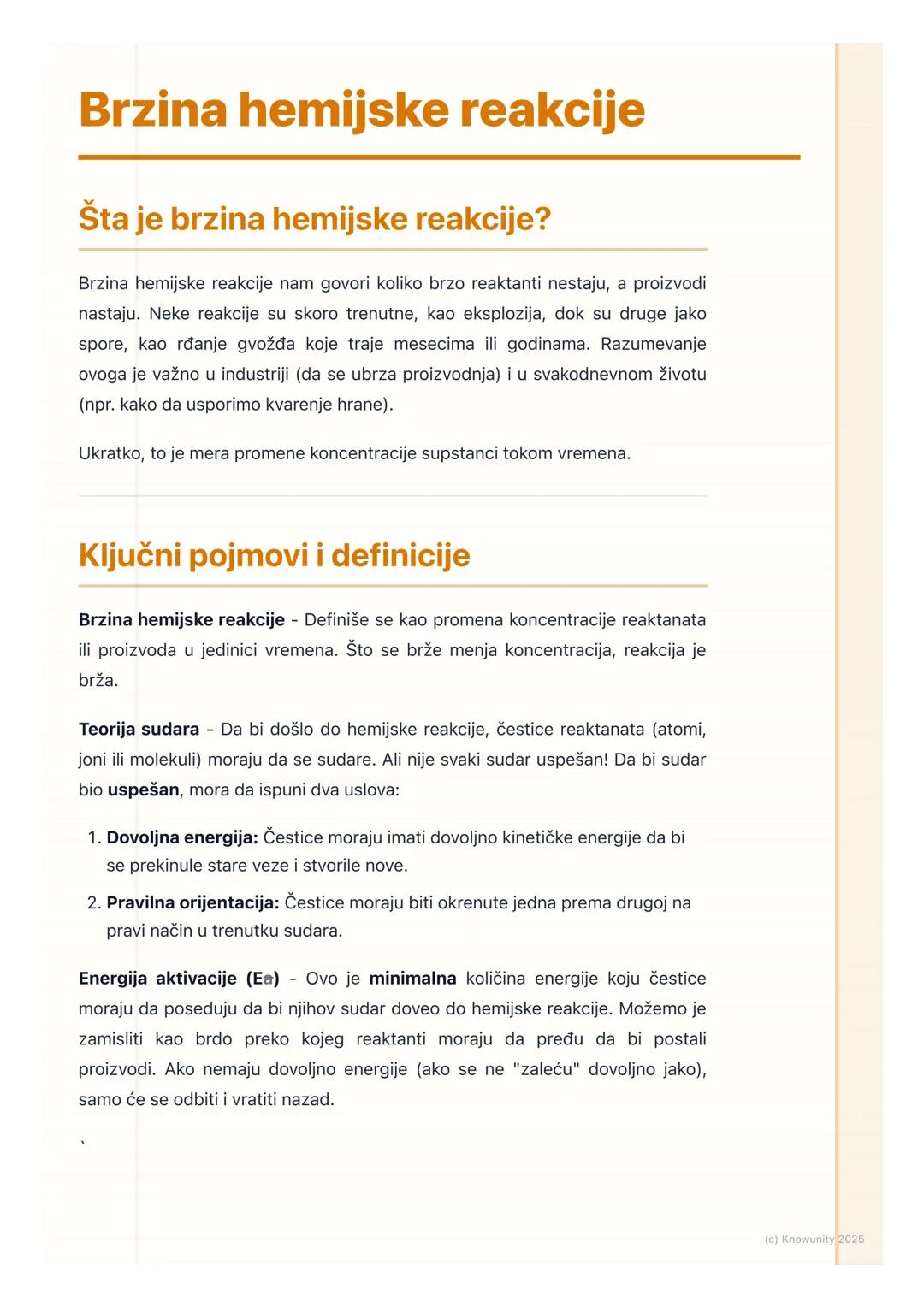 # Brzina hemijske reakcije

Šta je brzina hemijske reakcije?

Brzina hemijske reakcije nam govori koliko brzo reaktanti nestaju, a proizvodi