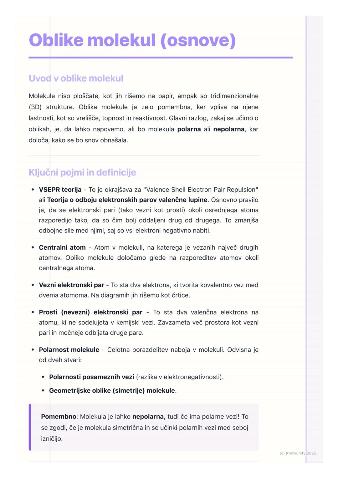 # Oblike molekul (osnove)

Uvod v oblike molekul

Molekule niso ploščate, kot jih rišemo na papir, ampak so tridimenzionalne
(3D) strukture.