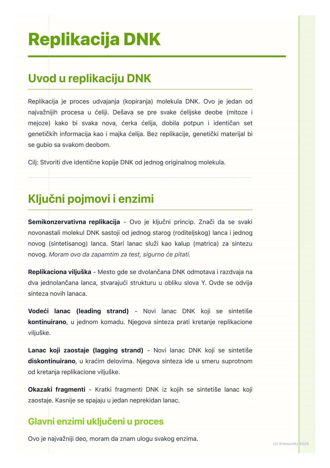 # Replikacija DNK

Uvod u replikaciju DNK

Replikacija je proces udvajanja (kopiranja) molekula DNK. Ovo je jedan od
najvažnijih procesa u ć