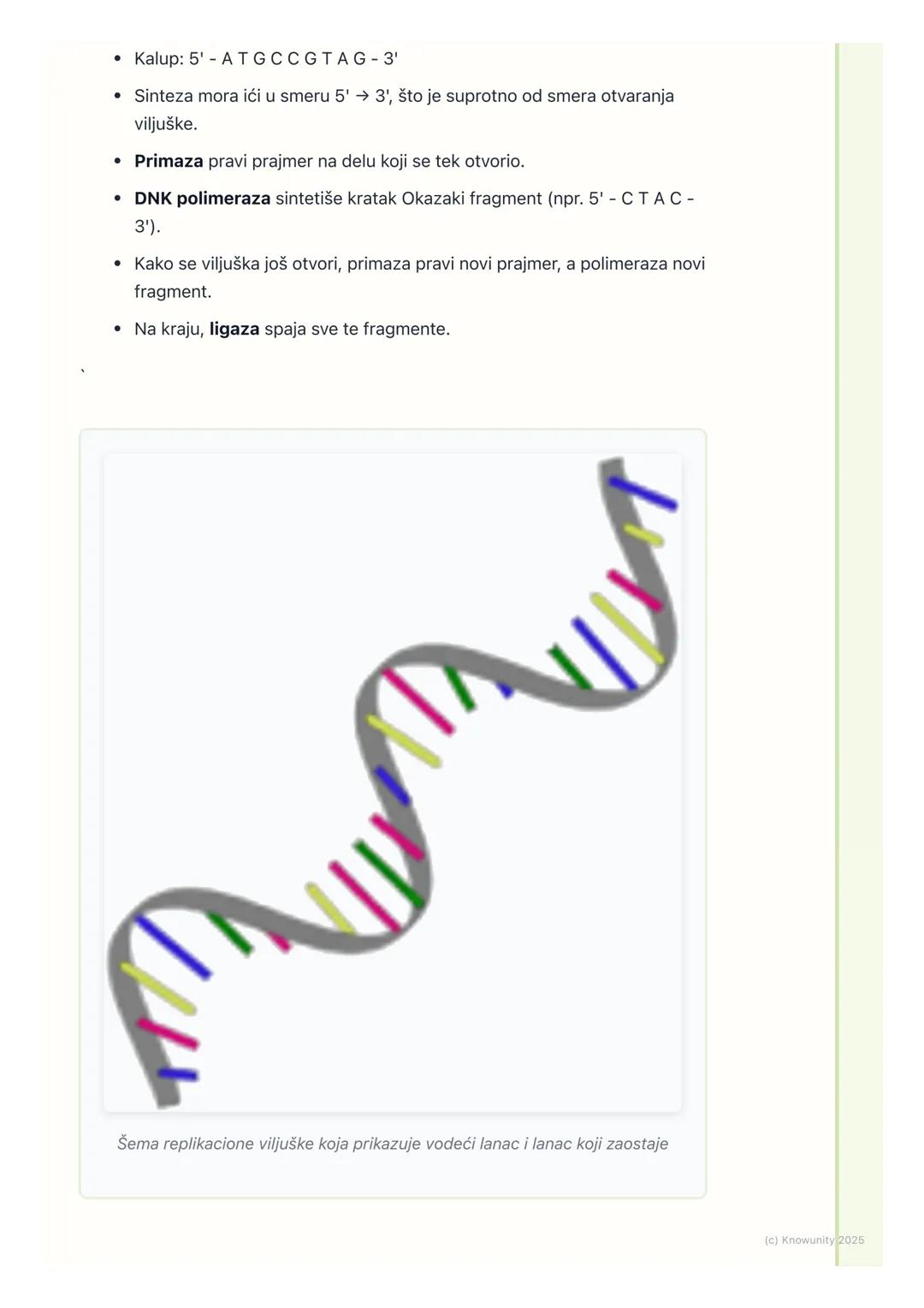 # Replikacija DNK

Uvod u replikaciju DNK

Replikacija je proces udvajanja (kopiranja) molekula DNK. Ovo je jedan od
najvažnijih procesa u ć