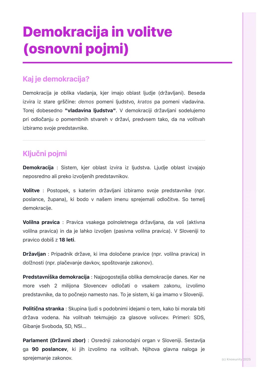 # Demokracija in volitve
(osnovni pojmi)

Kaj je demokracija?

Demokracija je oblika vladanja, kjer imajo oblast ljudje (državljani). Beseda