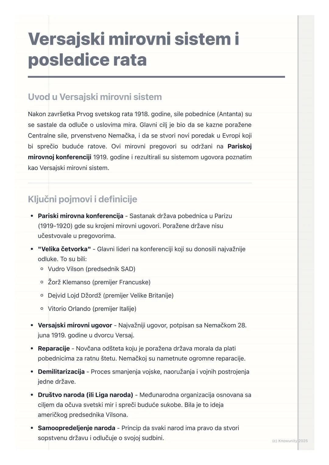# Versajski mirovni sistem i
posledice rata

Uvod u Versajski mirovni sistem

Nakon završetka Prvog svetskog rata 1918. godine, sile pobedni