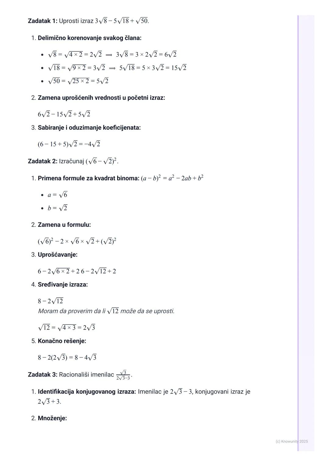 # Operacije sa korenima

Osnovni pojmovi i pravila

Operacije sa korenima su slične operacijama sa algebarskim izrazima (npr. sa
promenljivo