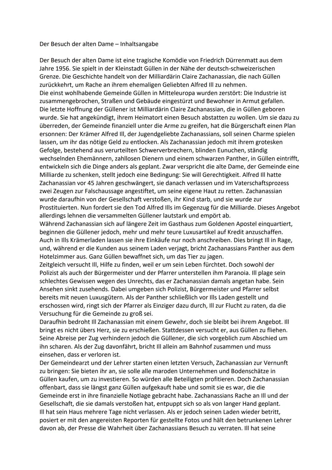 # Der Besuch der alten Dame - Inhaltsangabe

Der Besuch der alten Dame ist eine tragische Komödie von Friedrich Dürrenmatt aus dem
Jahre 195