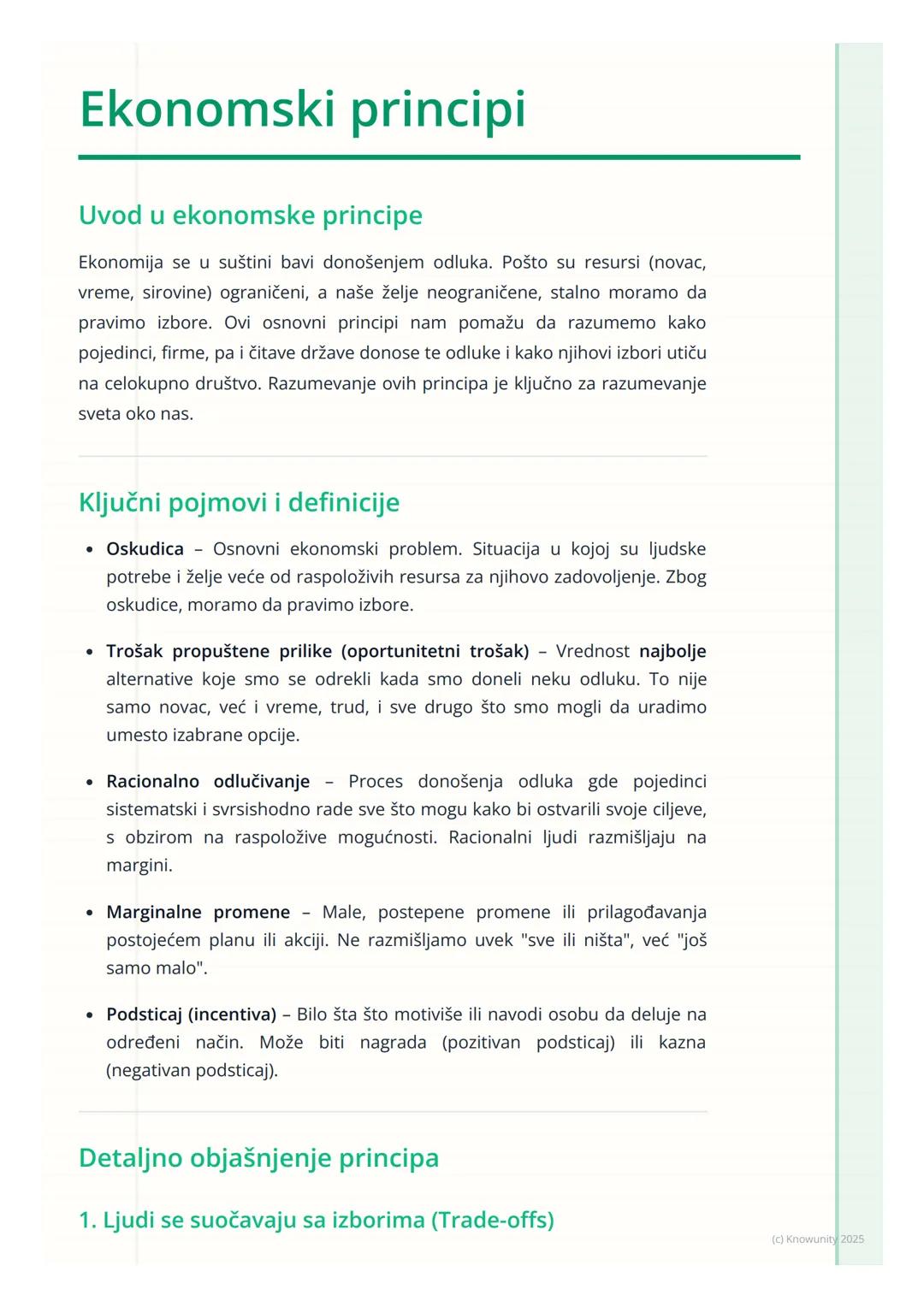 # Ekonomski principi

Uvod u ekonomske principe

Ekonomija se u suštini bavi donošenjem odluka. Pošto su resursi (novac,
vreme, sirovine) og