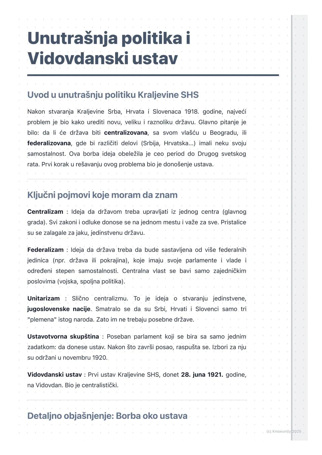 # Unutrašnja politika i
# Vidovdanski ustav

Uvod u unutrašnju politiku Kraljevine SHS

Nakon stvaranja Kraljevine Srba, Hrvata i Slovenaca 