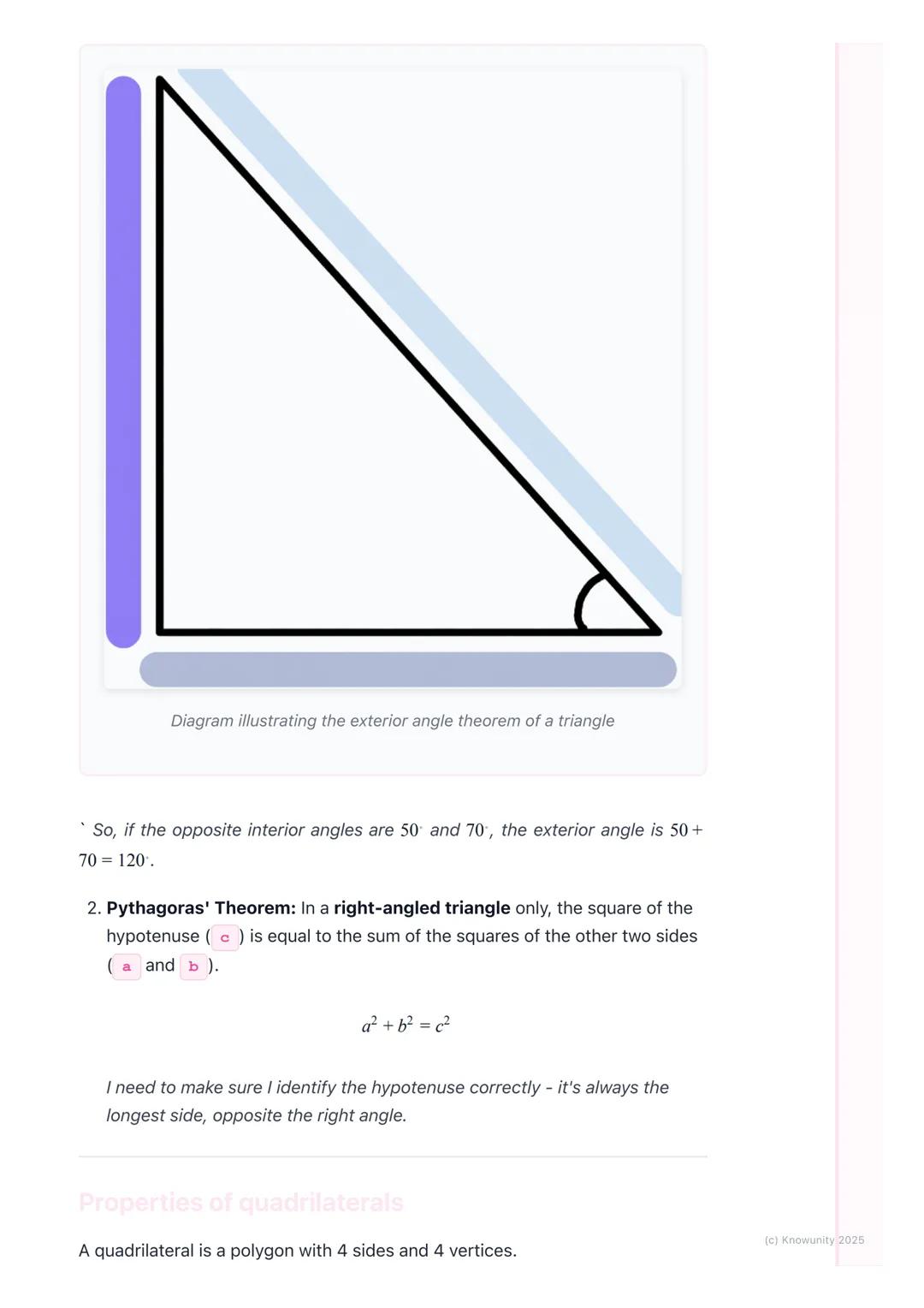 # Triangles and Quadrilaterals

Introduction to these shapes

Triangles and quadrilaterals are types of polygons. They are flat, 2D shapes
m