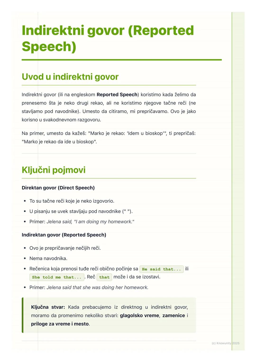 # Indirektni govor (Reported
Speech)

Uvod u indirektni govor

Indirektni govor (ili na engleskom Reported Speech) koristimo kada želimo da
