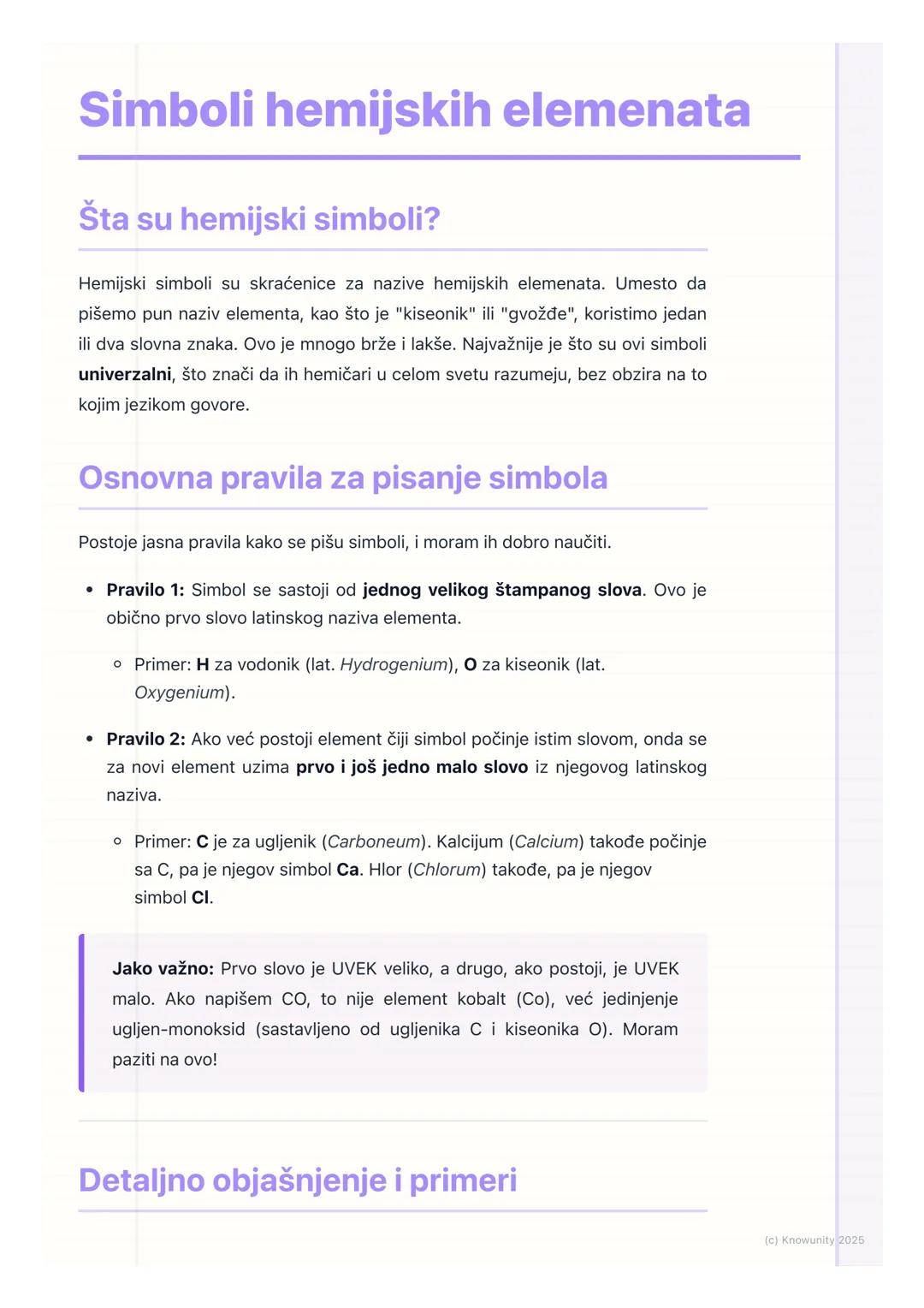 # Simboli hemijskih elemenata

Šta su hemijski simboli?

Hemijski simboli su skraćenice za nazive hemijskih elemenata. Umesto da
pišemo pun 