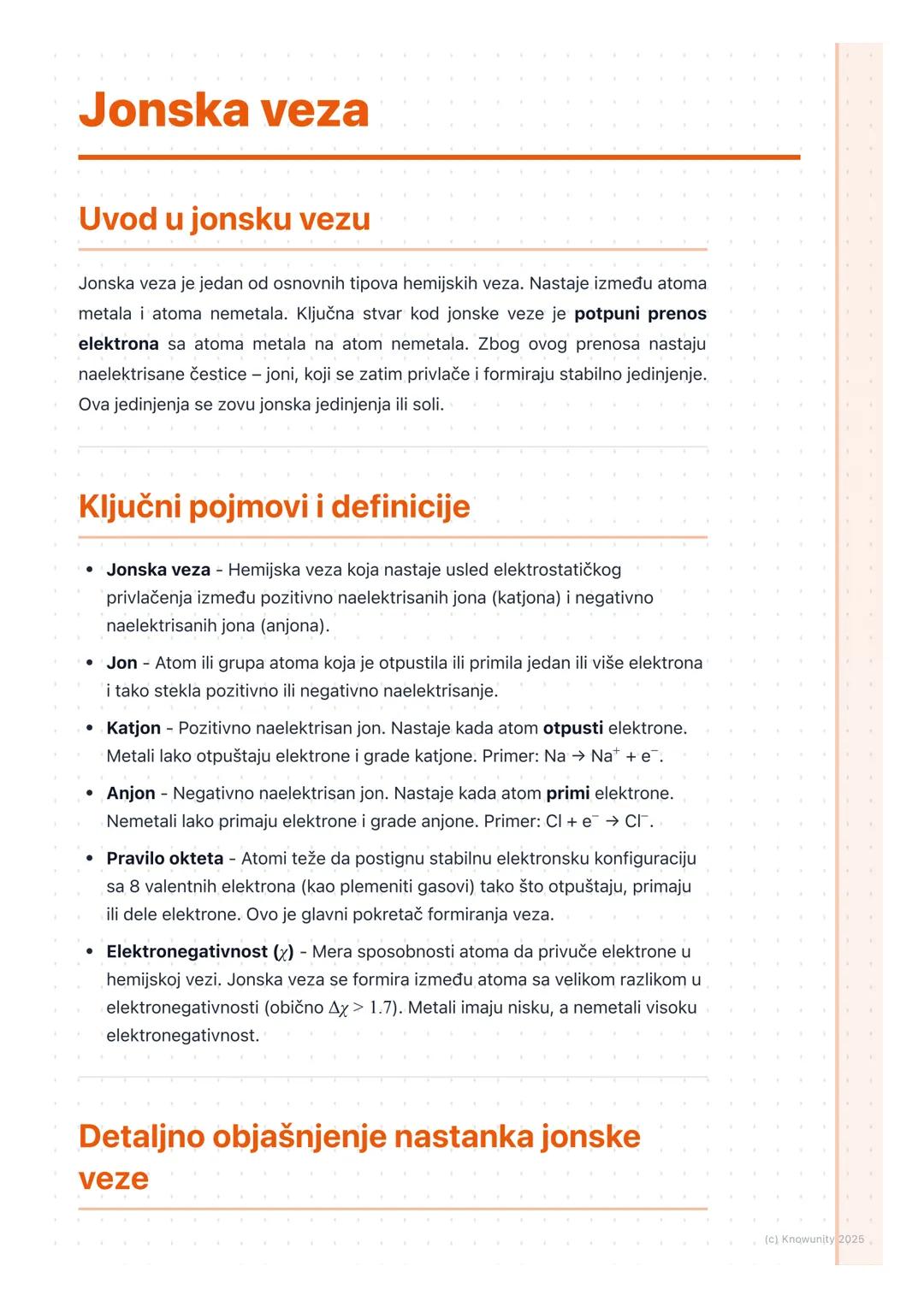 # Jonska veza

## Uvod u jonsku vezu

Jonska veza je jedan od osnovnih tipova hemijskih veza. Nastaje između atoma
metala i atoma nemetala. 