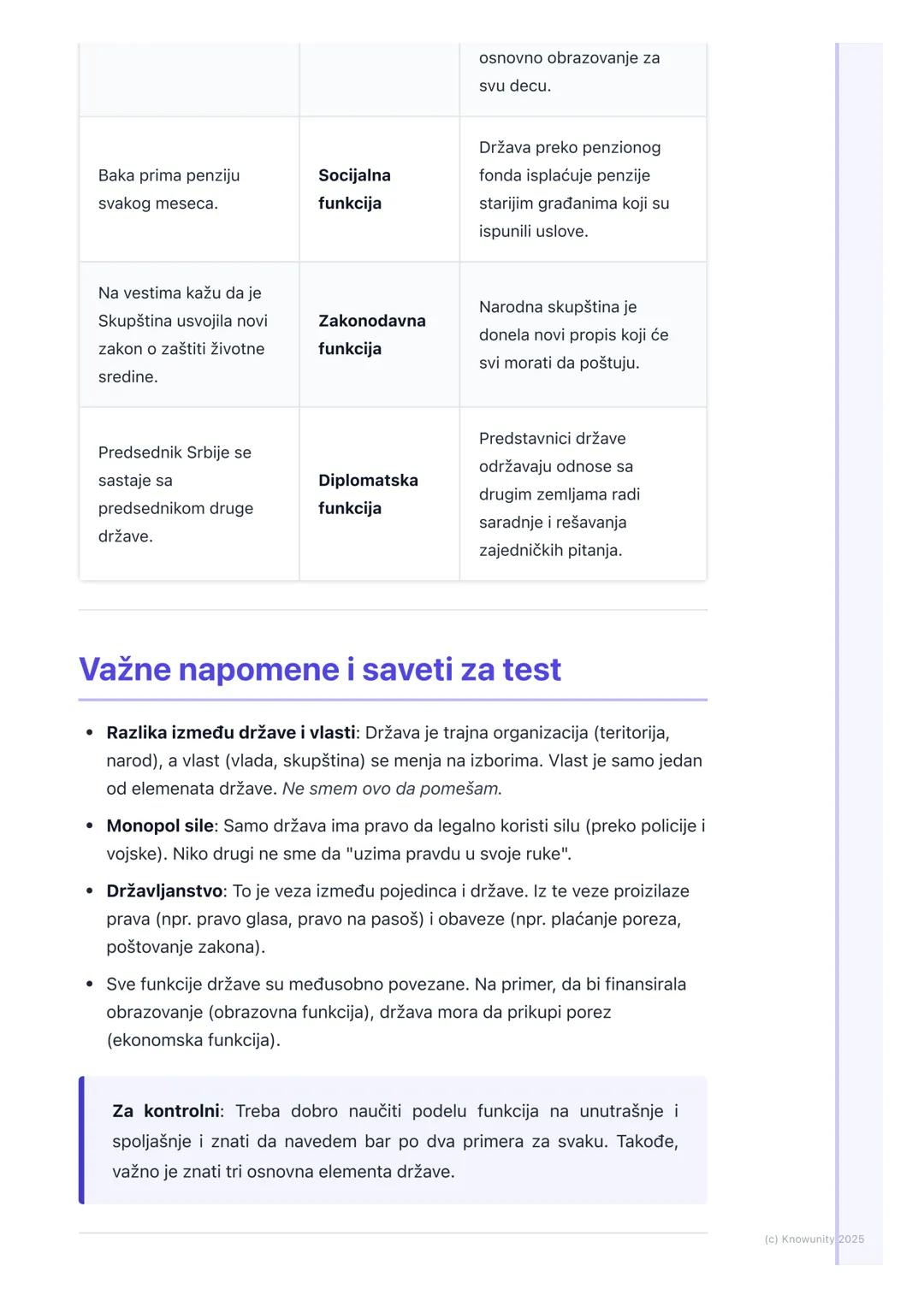 # Država i njene funkcije

## Šta je država?

Država je najvažnija politička organizacija društva. Ona ima vlast na određenoj
teritoriji i n
