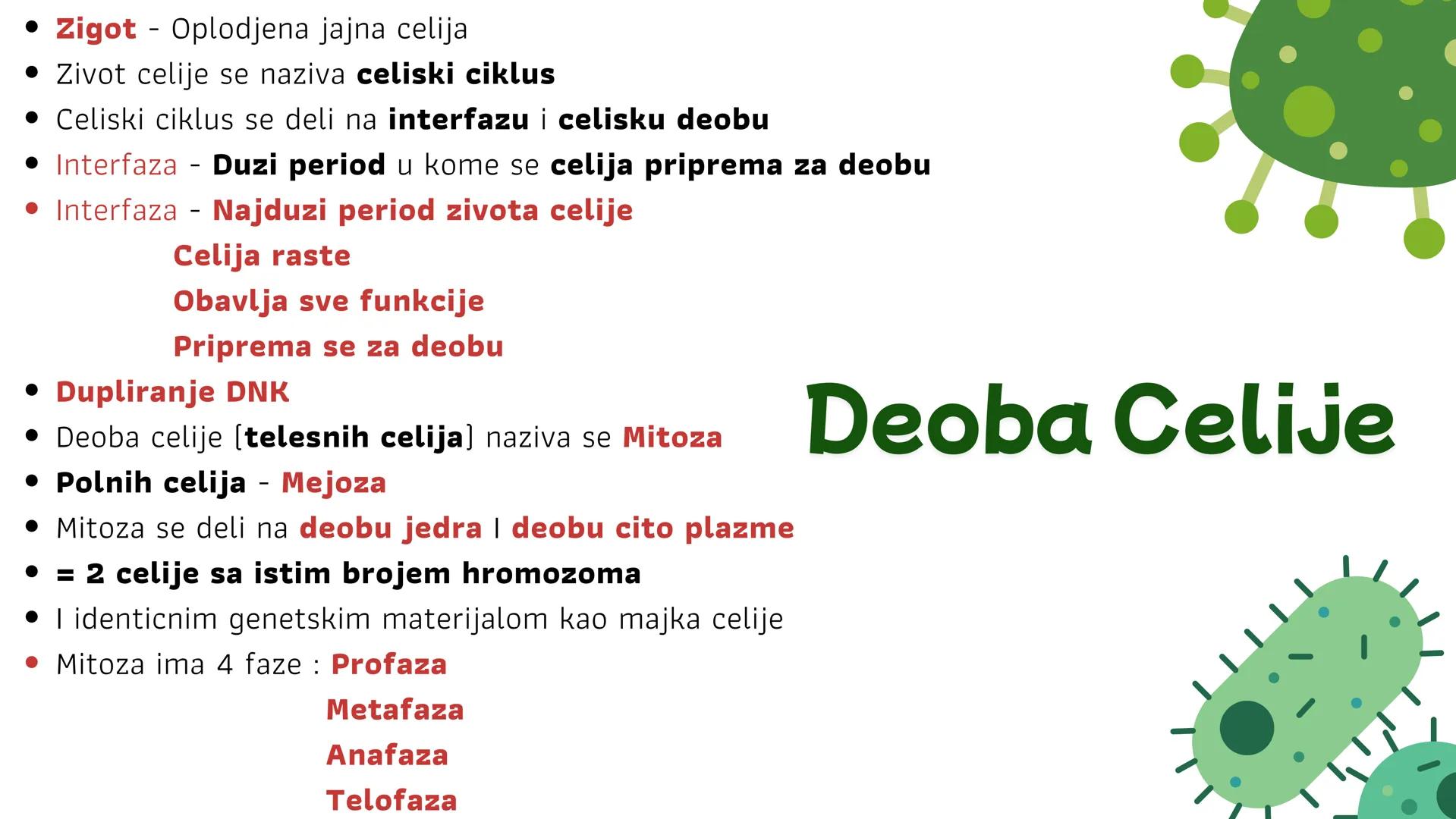 # Biologija

By Lazar Zmijanjac • Zigot - Oplodjena jajna celija
• Zivot celije se naziva celiski ciklus
• Celiski ciklus se deli na interfa