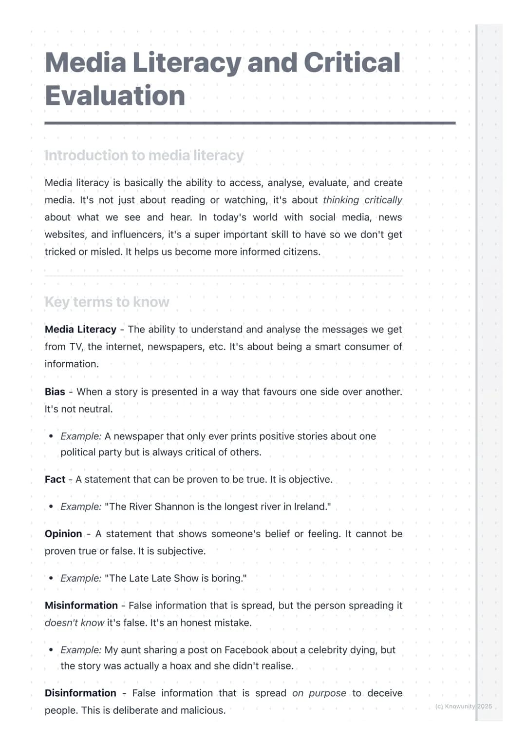 # Media Literacy and Critical
Evaluation

Introduction to media literacy

Media literacy is basically the ability to access, analyse, evalua