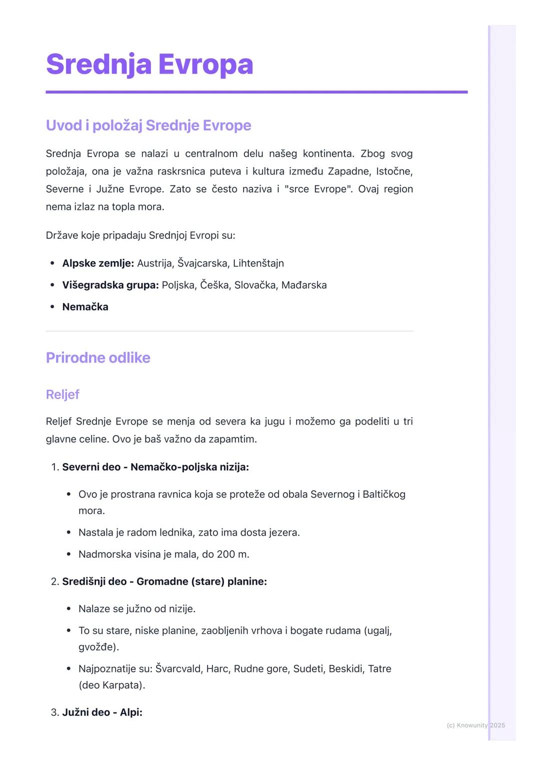 # Srednja Evropa

Uvod i položaj Srednje Evrope

Srednja Evropa se nalazi u centralnom delu našeg kontinenta. Zbog svog
položaja, ona je važ