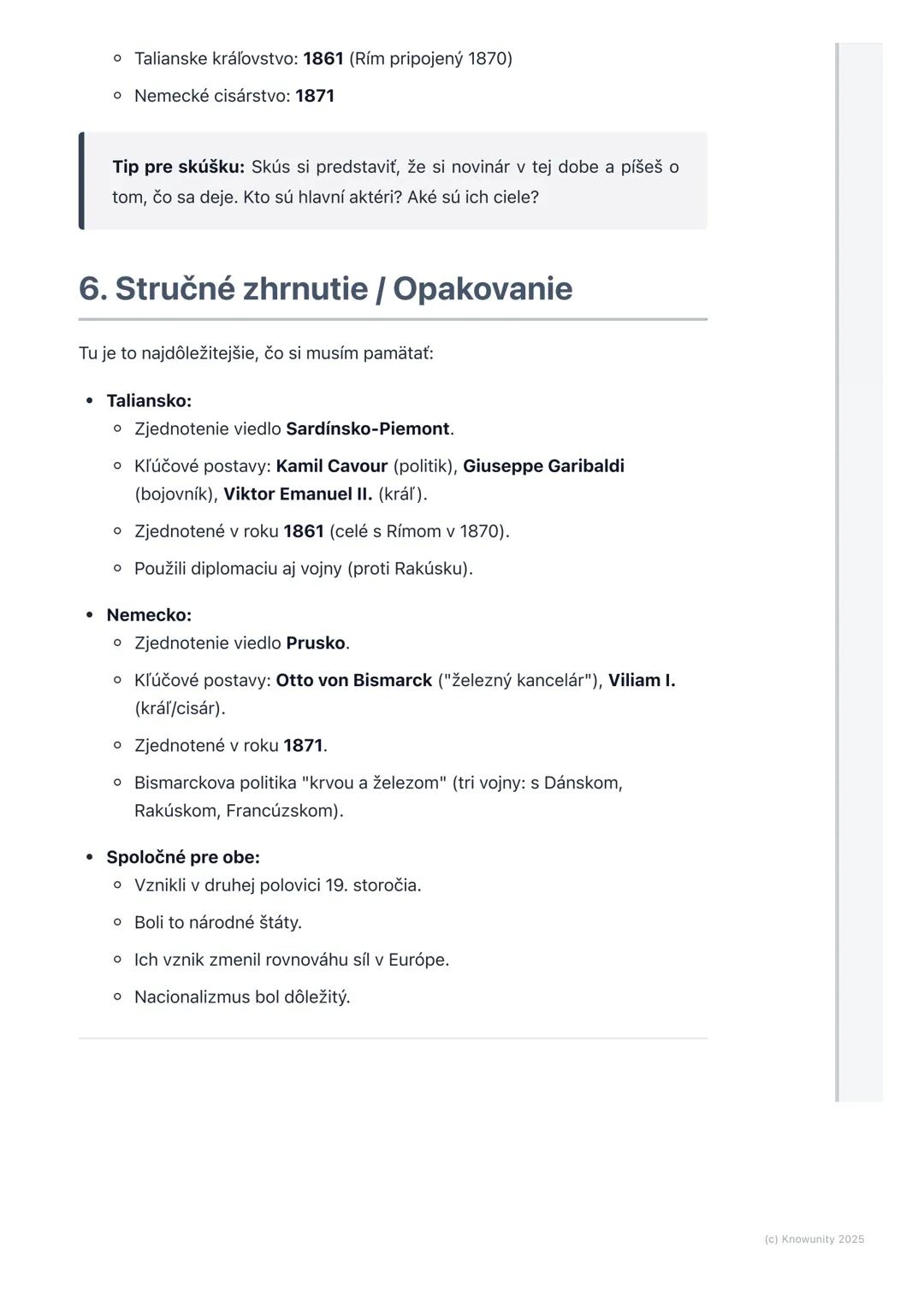# Zjednotenie Talianska a
Nemecka

1. Prehľad - Zjednotenie Talianska a
Nemecka

Ahojte! Dnes si zopakujeme, ako sa v druhej polovici 19. st