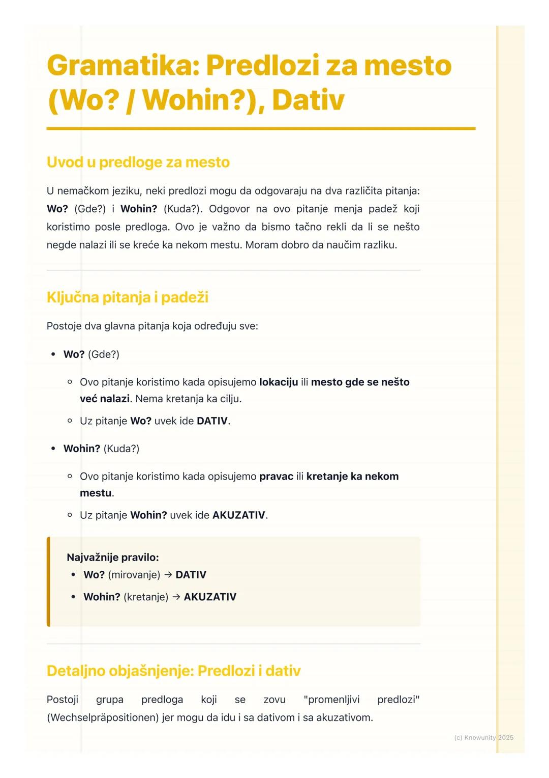 Gramatika: Predlozi za mesto (Wo? / Wohin?), Dativ