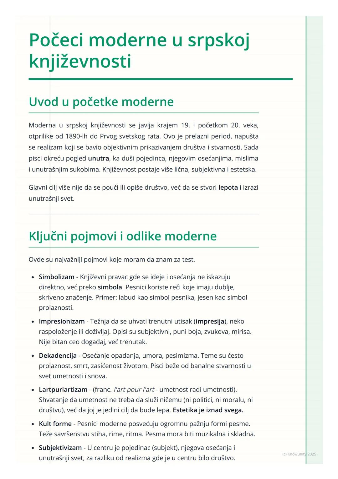 # Počeci moderne u srpskoj
književnosti

## Uvod u početke moderne

Moderna u srpskoj književnosti se javlja krajem 19. i početkom 20. veka,