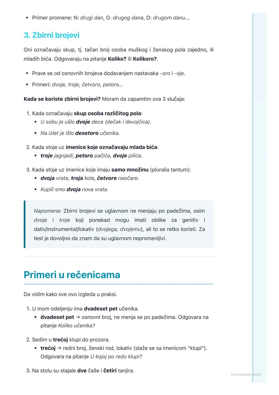 # Brojevi

## Šta su brojevi?

Brojevi su promenljiva vrsta reči. Oni označavaju koliko ima nečega (količinu) ili
koje je nešto po redu. U r
