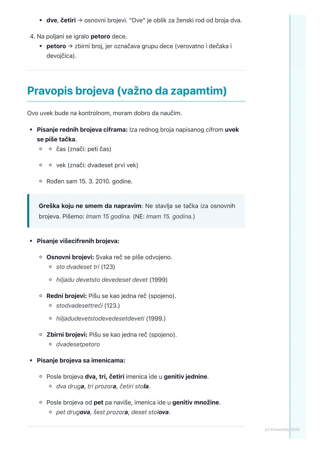 # Brojevi

## Šta su brojevi?

Brojevi su promenljiva vrsta reči. Oni označavaju koliko ima nečega (količinu) ili
koje je nešto po redu. U r