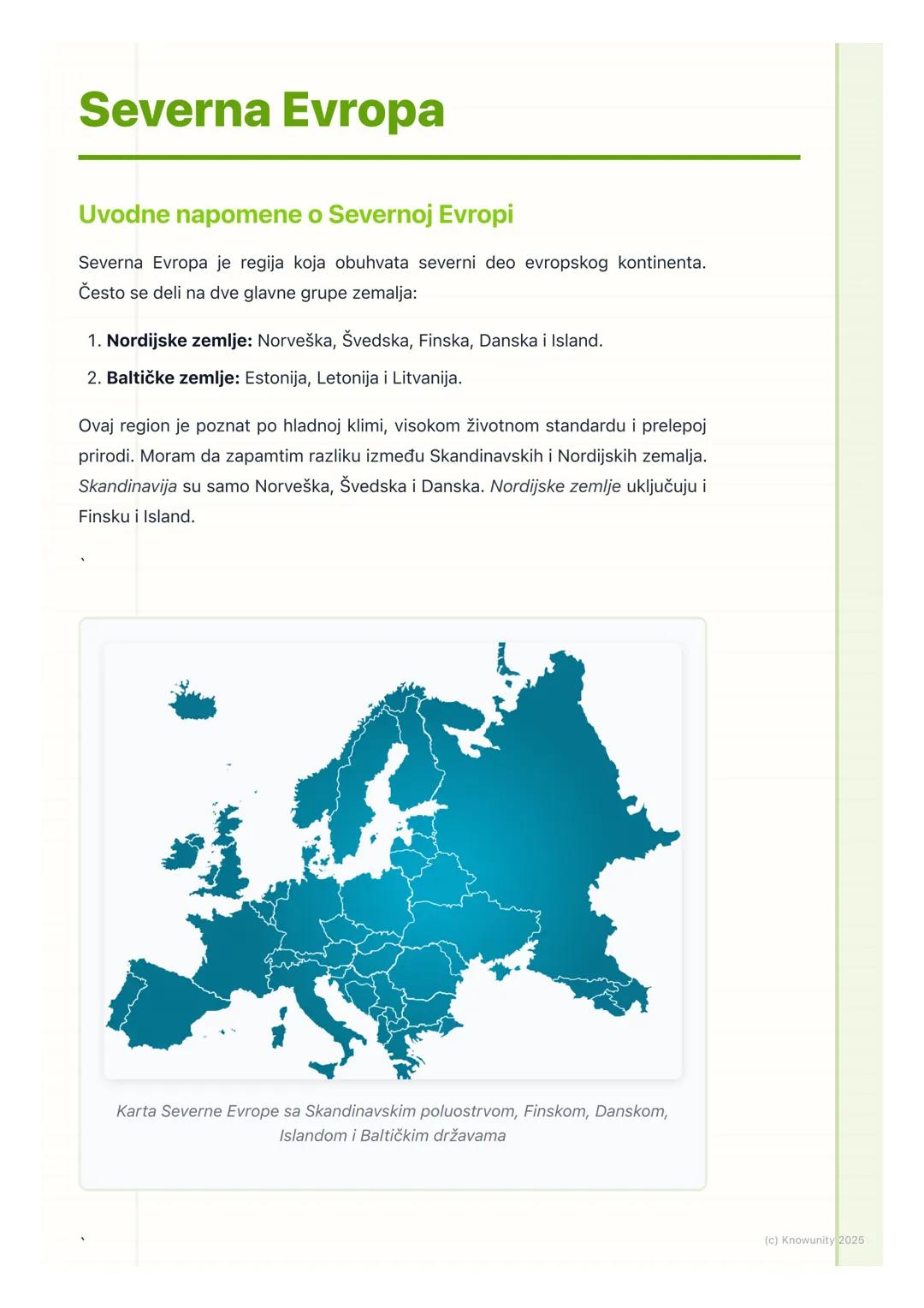 # Severna Evropa

Uvodne napomene o Severnoj Evropi

Severna Evropa je regija koja obuhvata severni deo evropskog kontinenta.
Često se deli 