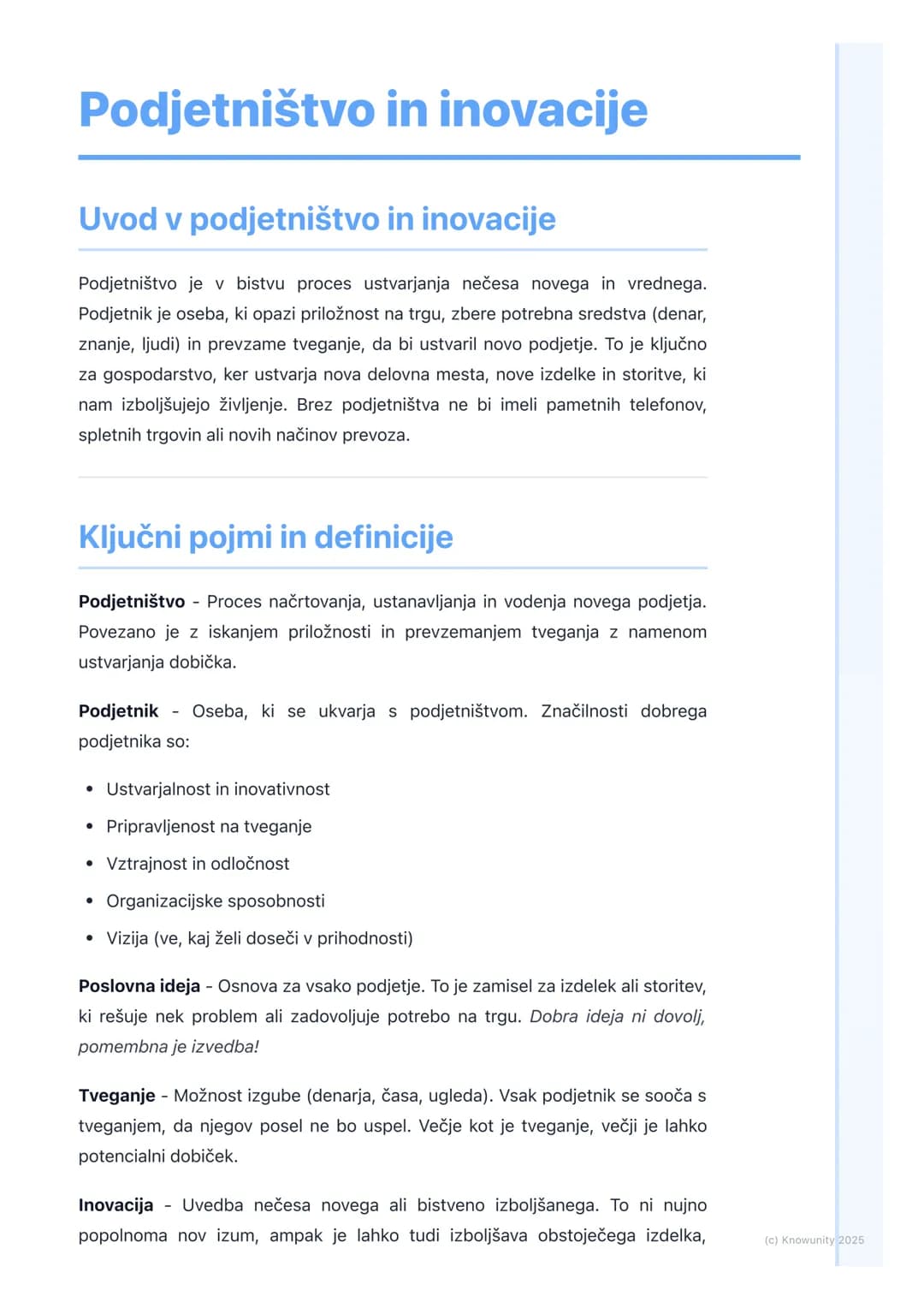 # Podjetništvo in inovacije

Uvod v podjetništvo in inovacije

Podjetništvo je v bistvu proces ustvarjanja nečesa novega in vrednega.
Podjet