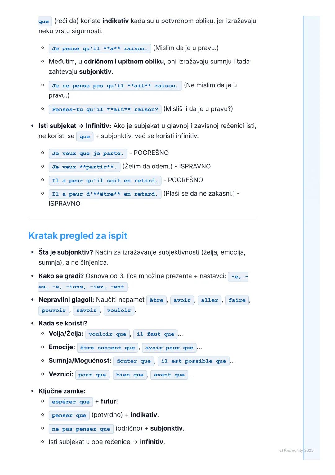 # Subjonktiv (Subjunctive Mood)

Uvod u subjonktiv

Subjonktiv (le subjonctif) nije vreme, već glagolski način. To je ključna
razlika u odno