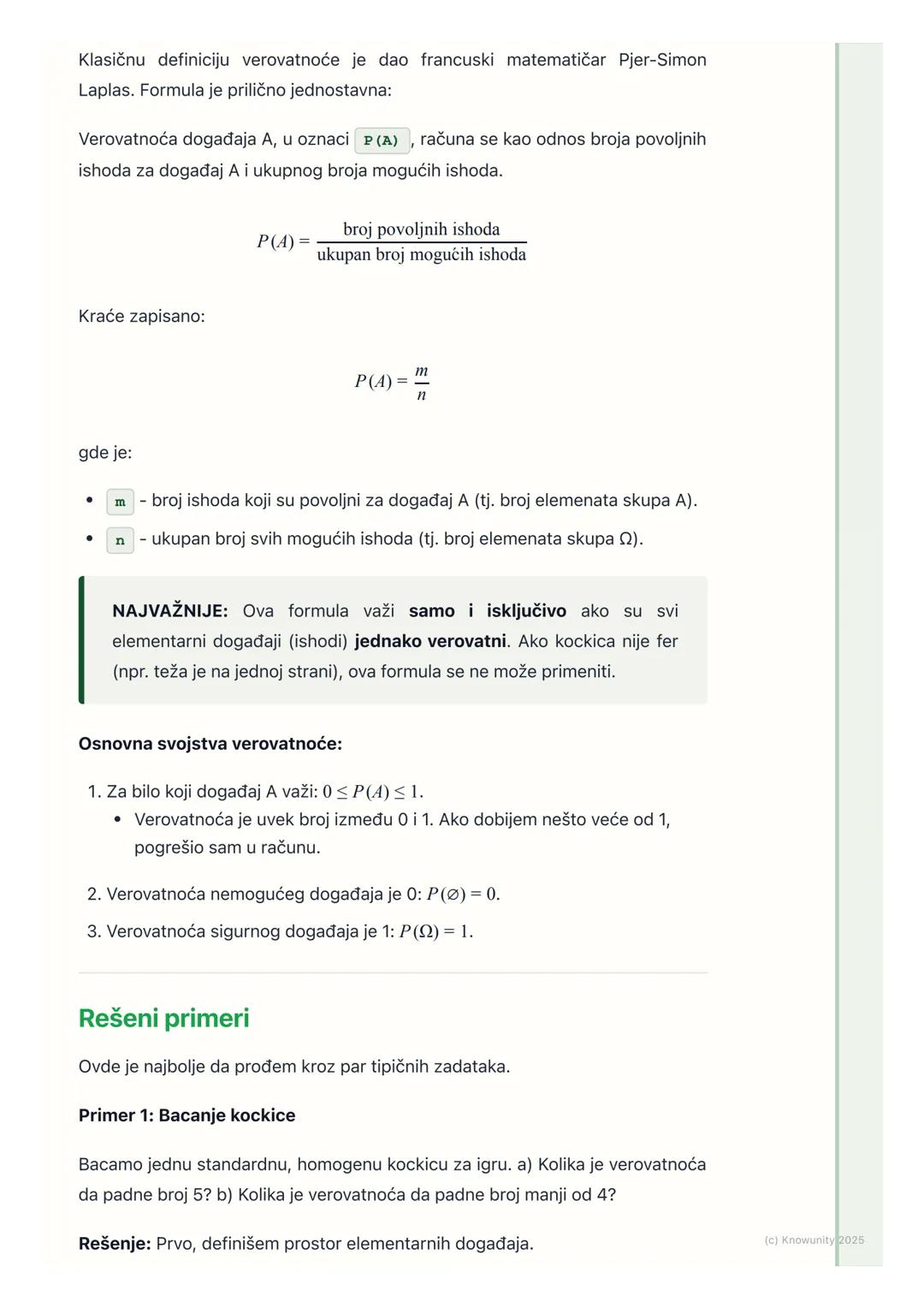 # Klasična definicija
verovatnoće

Klasična definicija verovatnoće

Ovo je osnova cele priče o verovatnoći. Klasična definicija se koristi k