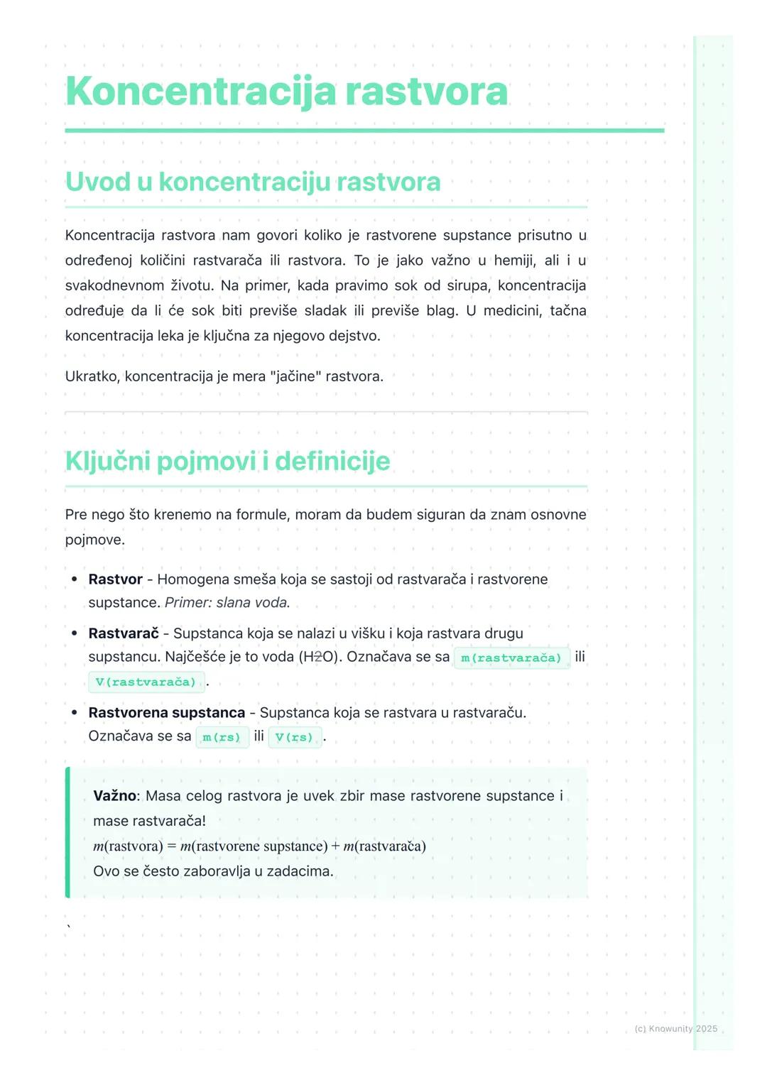 # Koncentracija rastvora

Uvod u koncentraciju rastvora

Koncentracija rastvora nam govori koliko je rastvorene supstance prisutno u
određen