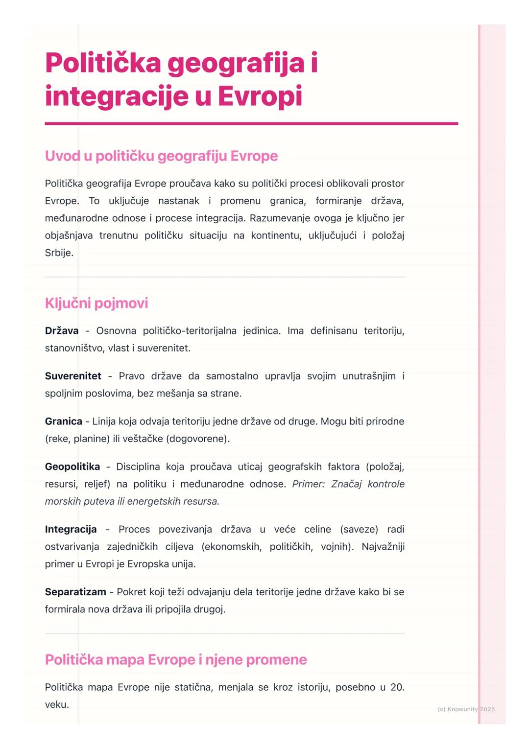 # Politička geografija i
integracije u Evropi

Uvod u političku geografiju Evrope

Politička geografija Evrope proučava kako su politički pr