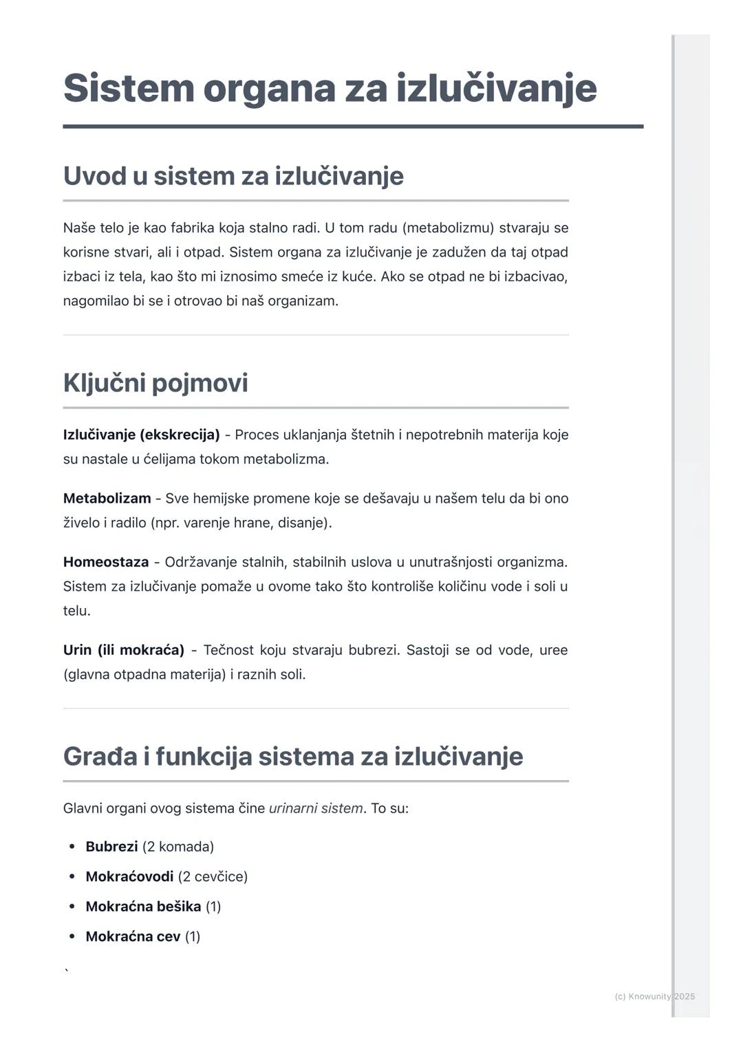 # Sistem organa za izlučivanje

## Uvod u sistem za izlučivanje

Naše telo je kao fabrika koja stalno radi. U tom radu (metabolizmu) stvaraj