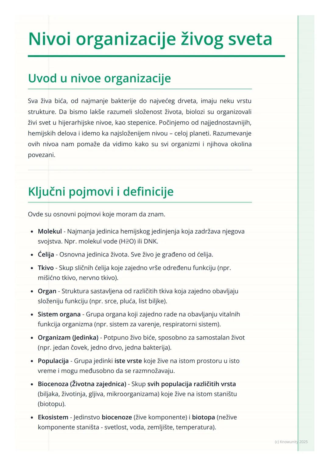 # Nivoi organizacije živog sveta

## Uvod u nivoe organizacije

Sva živa bića, od najmanje bakterije do najvećeg drveta, imaju neku vrstu
st