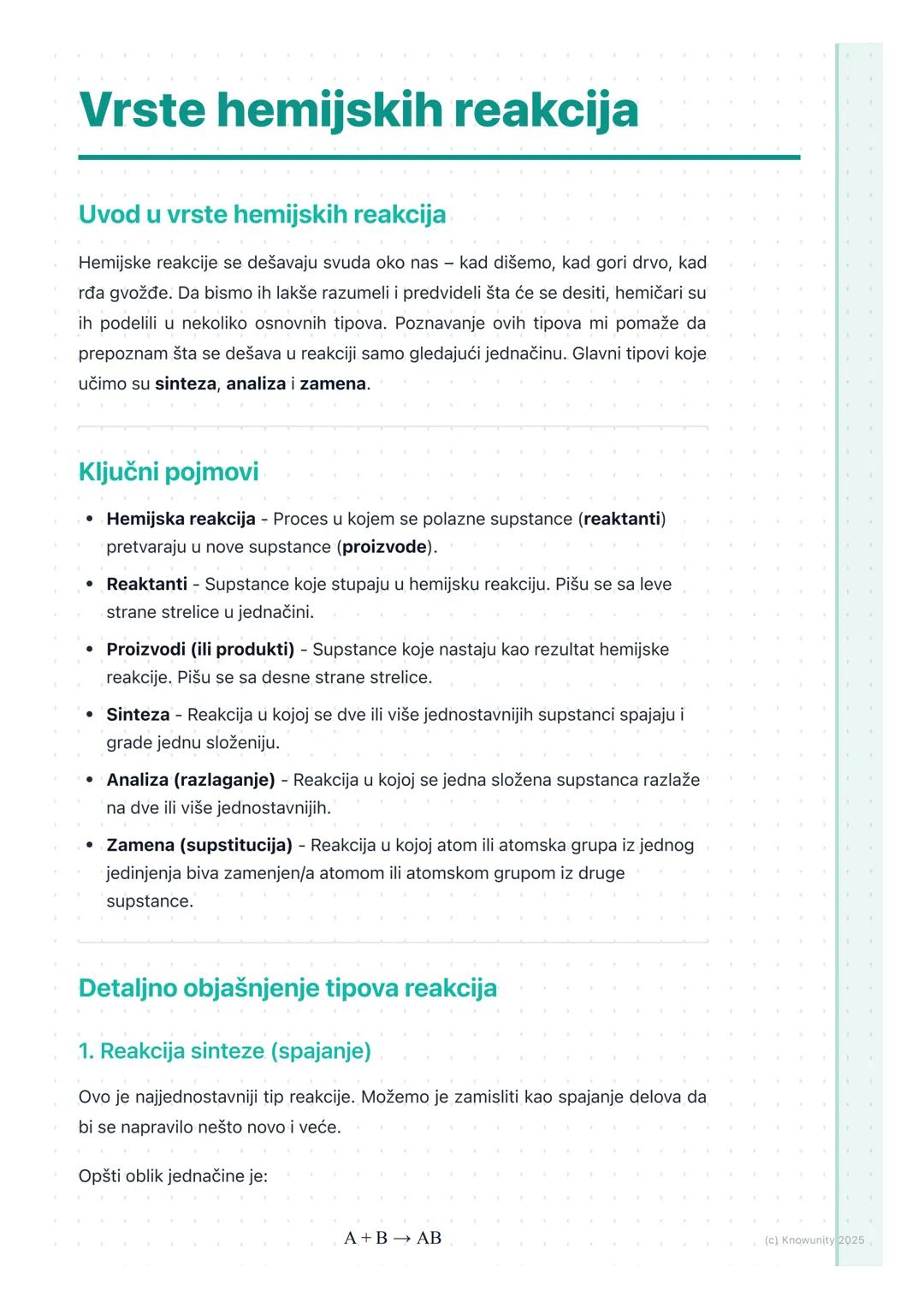 Osnovni tipovi hemijskih reakcija sa primerima