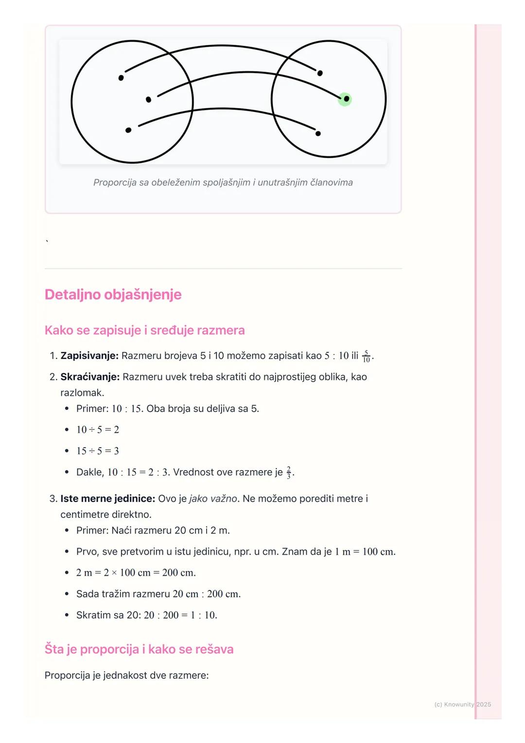 # Razmera i proporcija

Uvod u razmeru i proporciju

Razmera nam pomaže da uporedimo dve veličine. To je kao da kažemo "na
svaka 2 dečaka u 