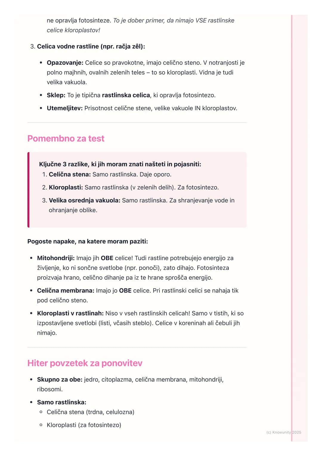 # Rastlinska in živalska celica

Splošna primerjava celic

Vse živali in rastline so zgrajene iz evkariontskih celic. To pomeni, da imajo
ce